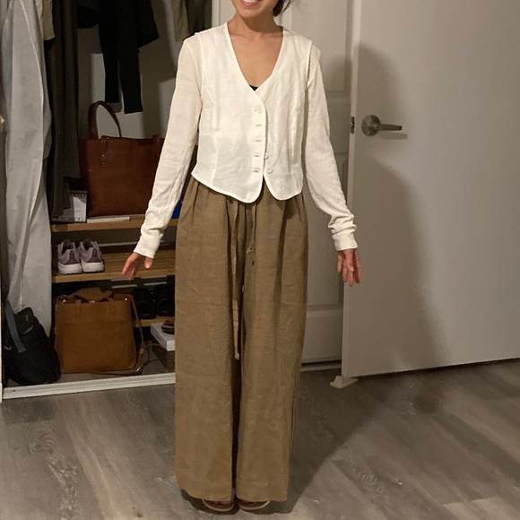 OZMA of California Petra pant linen grass drawstring paper bag waist size small - Picture 5 of 6